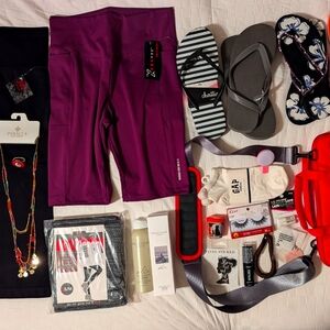 LOT of 25 items Jewelry Workout Pants Flipflops Tablet Bag & More Misc Items